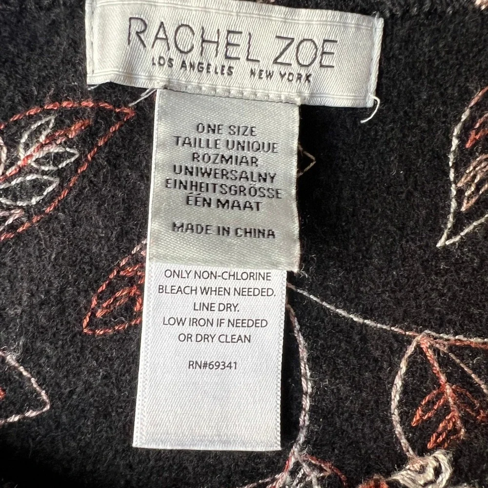 Rachel‎ Zoe Black Floral Embroidered Fringe Poncho Wrap One Size Boho Pullover